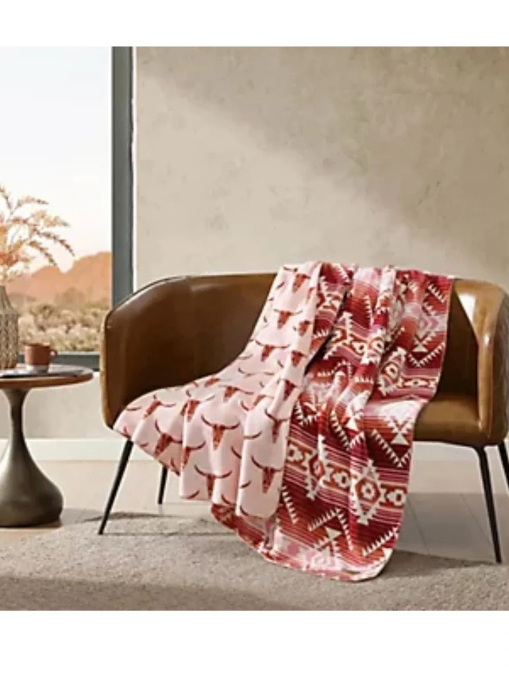Wrangler Reversible Plush Throw Blanket - Pink & Rust